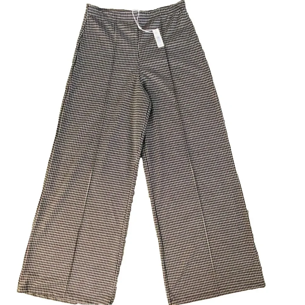 Max Studio Cropped Wide Leg Pants Women's L Brown/Cream High‎ Rise NWT